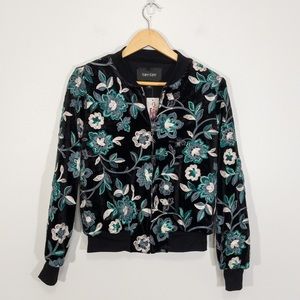 Karen Kane Jacket Velvet Embroidered Floral Nwt Sz XS Black Teal Blue
